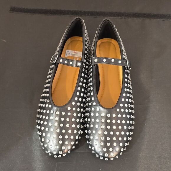 BRAND NEW WILD DIVA CRYSTAL RHINESTONE  MARY JANE STUDDED BALLET FLATS - Picture 3 of 15